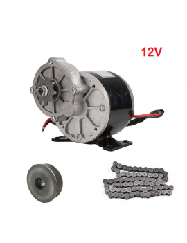 Motor Eléctrico 250w 12v DC Brushed Polea , Piñon y Cadena