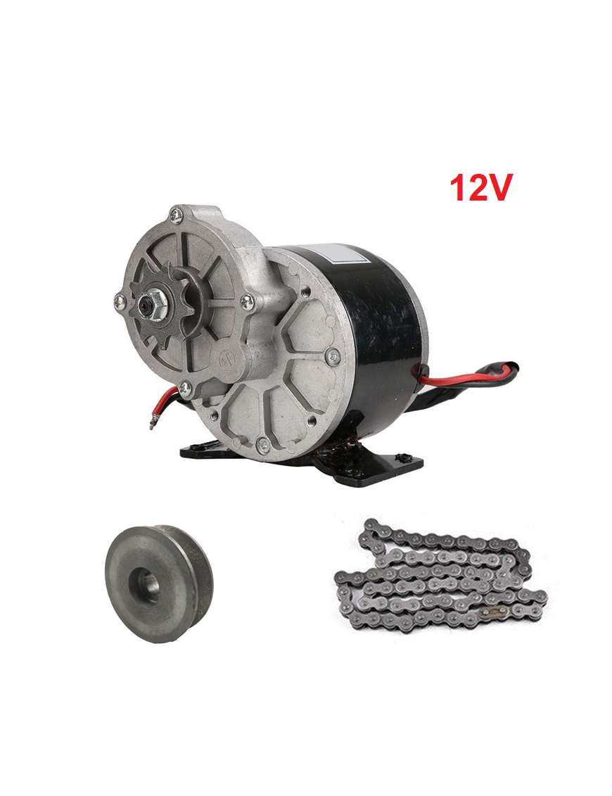 Motor Eléctrico 250w 12v DC Brushed Polea , Piñon y Cadena