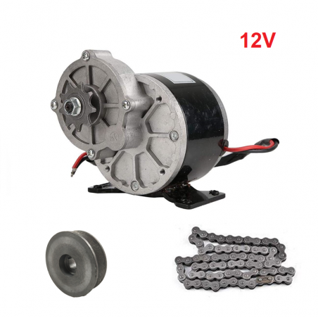 Motor Eléctrico 250w 12v DC Brushed Polea , Piñon y Cadena