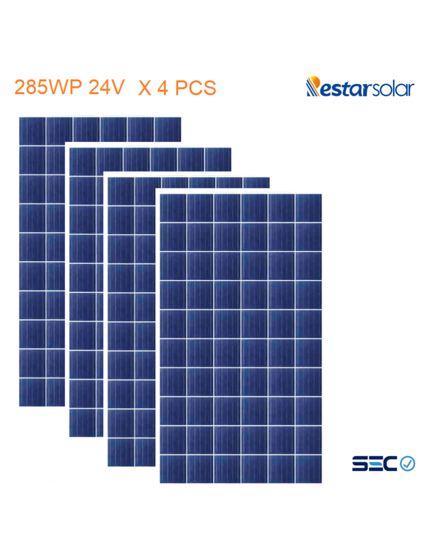 Pack x 4 Paneles Solar Fotovoltaico Policristalino 285w 24v 60 Celdas Certificado Sec Caja Individual