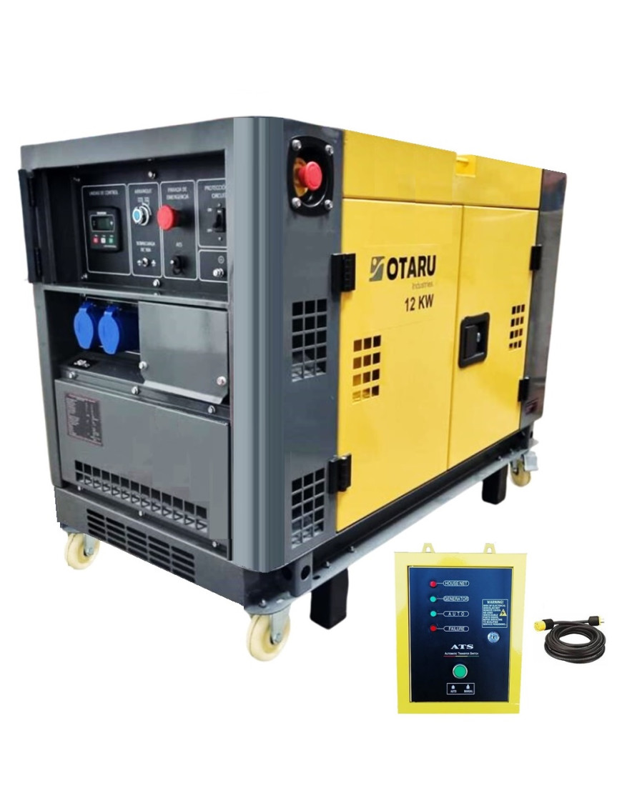 Generador Diesel 12kw Cerrado ATS 220v Monofásico 2 Cilindros en V con Ruedas Otaru
