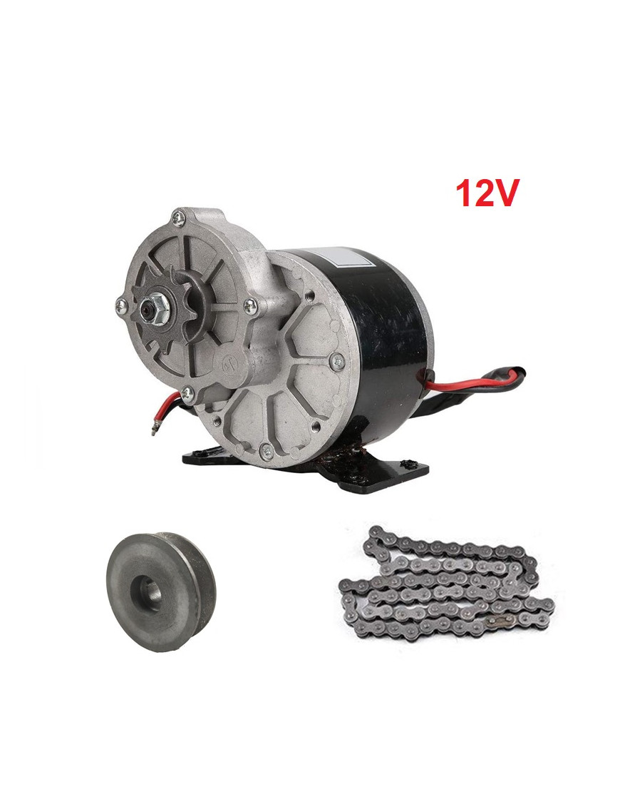 Motor Eléctrico 350w 12v DC Brushed Polea , Piñon y Cadena