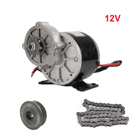 Motor Eléctrico 350w 12v DC Brushed Polea , Piñon y Cadena