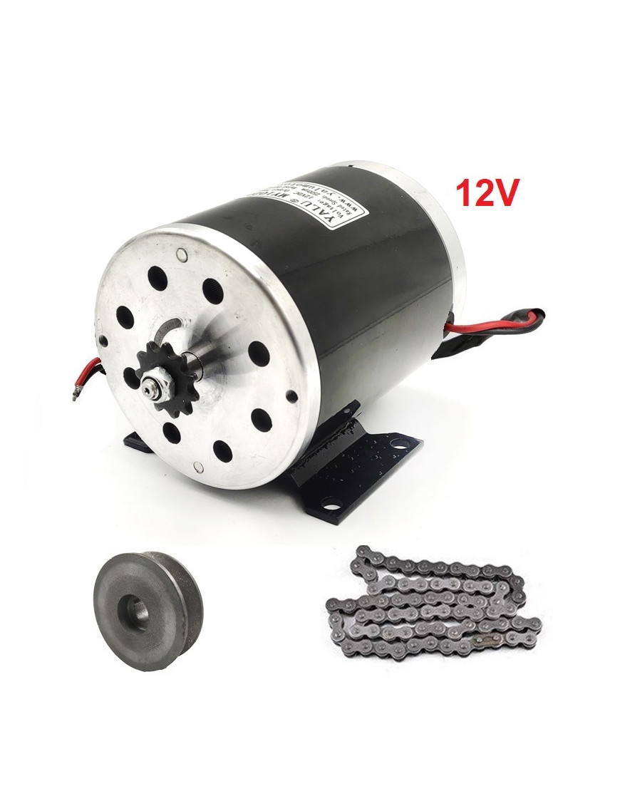 Motor Eléctrico 500w 12v DC Brushed Polea , Piñon y Cadena