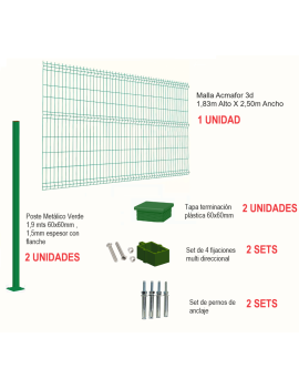 Kit Reja Malla Acmafor 3d 1830x2500mm con 2 Postes Verde 1900mm