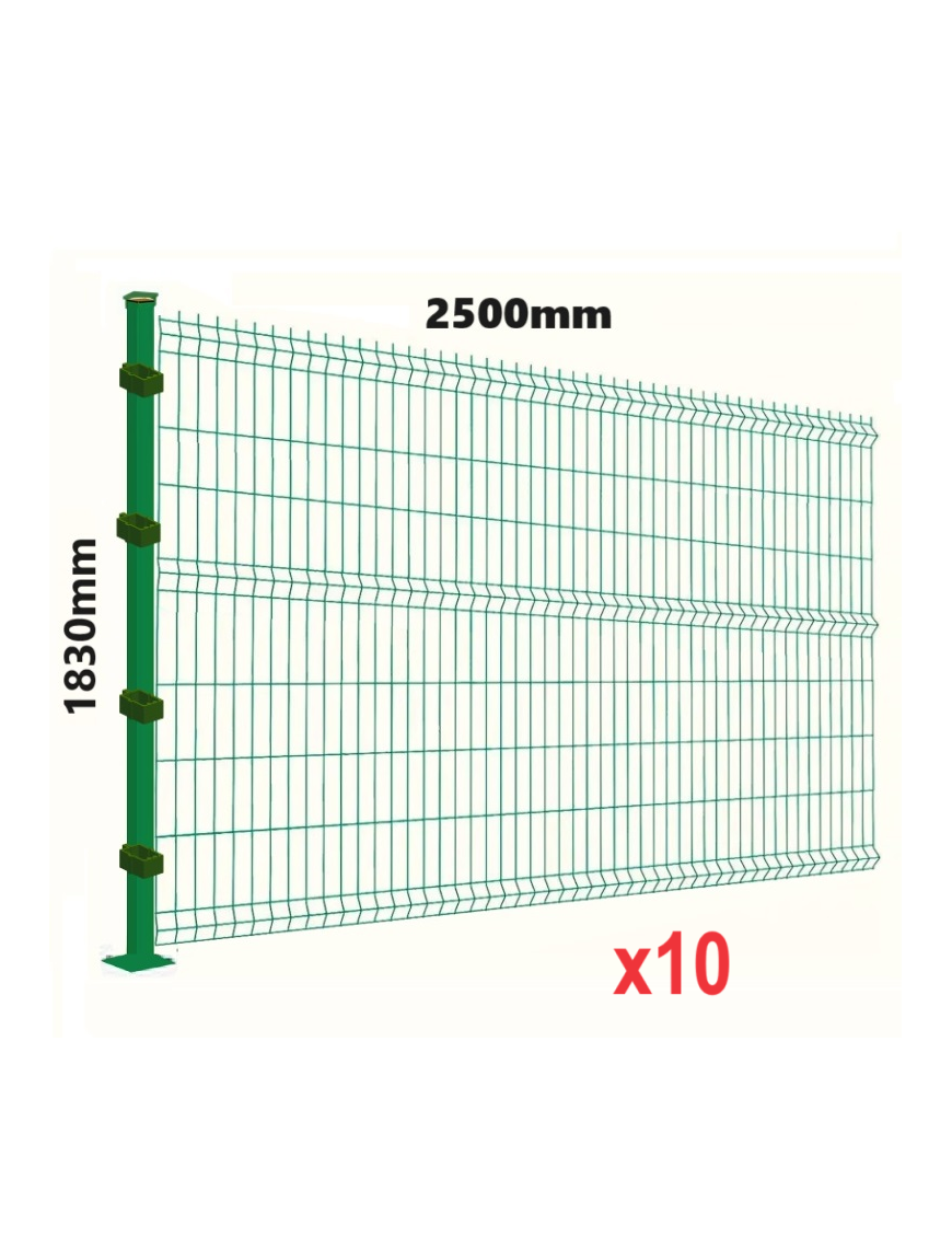 KIT - 10 Rejas Malla Acmafor 3d 1830x2500mm con Poste Verde 1900mm