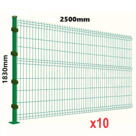 KIT - 10 Rejas Malla Acmafor 3d 1830x2500mm con Poste Verde 1900mm