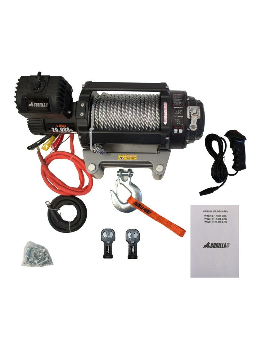 Winche Gorilla Force 20.000 Libras 24v Control Remoto Manual e Inalámbrico