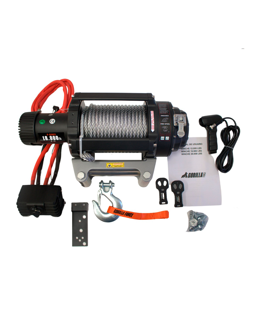 Winche Gorilla Force 18.000 Libras 12v Control Remoto Manual e Inalámbrico