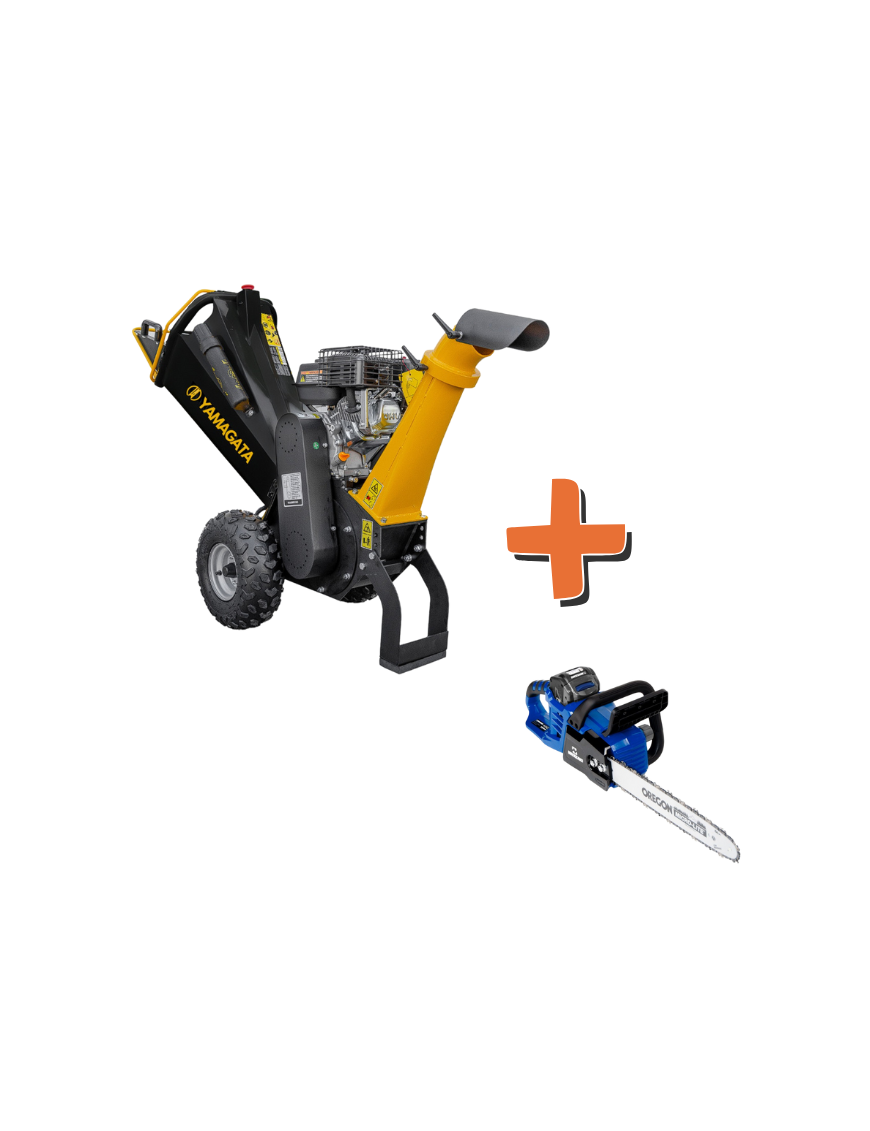 PACK - Chipeadora Profesional Gasolina 6,5hp Ajustable Loncin 4" + Motosierra litio 16" Cadena Oregon