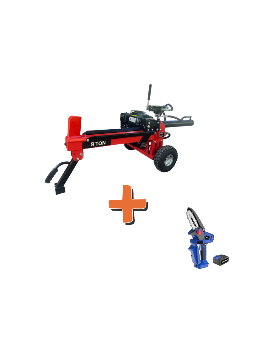 PACK - Astilladora Leña 8 Toneladas Gasolina 7HP + Podador Manual 20V 2.5AH Miyazaki