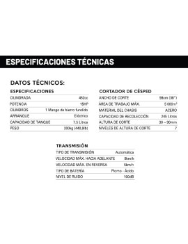 Tractor Cortacesped Otaru 38" gasolina 452cc autopropulsada con recolector ajustable