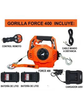 Gorilla Force 400 Winche portátil con 2 baterías litio (piola acero 8mts)