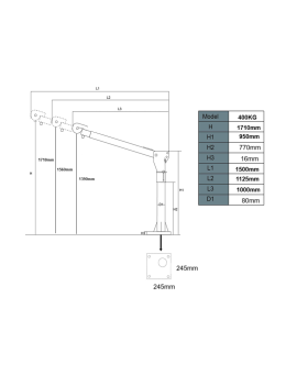 Grúa Giratoria 400KG Extensible Gorilla Force Winche portátil con batería litio (piola de acero))
