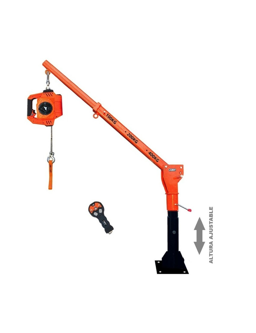 Grúa Giratoria 400KG Extensible Gorilla Force Winche portátil con batería litio (piola de acero))