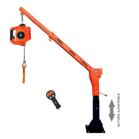Grúa Giratoria 400KG Extensible Gorilla Force Winche portátil con batería litio (piola de acero))