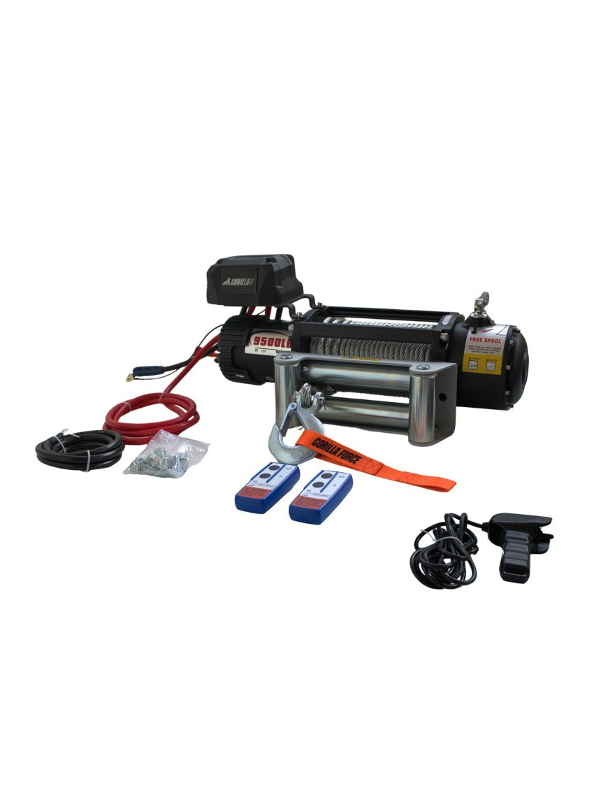 Winche Gorilla Force 9.500 libras 12v control remoto manual e inalámbrico