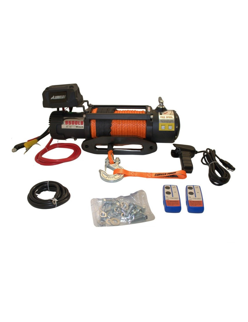 Winche Gorilla Force 9.500 libras 12v control remoto manual e inalámbrico