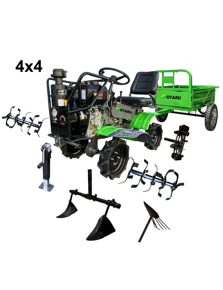 Motocultivador Full Diesel 4WD 15 Hp 532cc Otaru incluye Carro Trailer