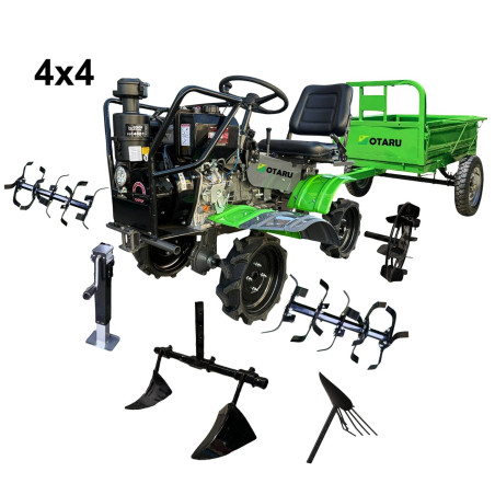 Motocultivador Full Diesel 4WD 15 Hp 532cc Otaru incluye Carro Trailer