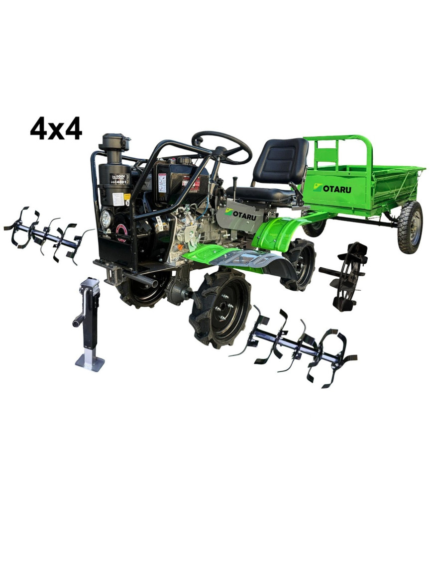 Motocultivador Full Diesel 4WD 15 Hp 532cc Otaru incluye Carro Trailer
