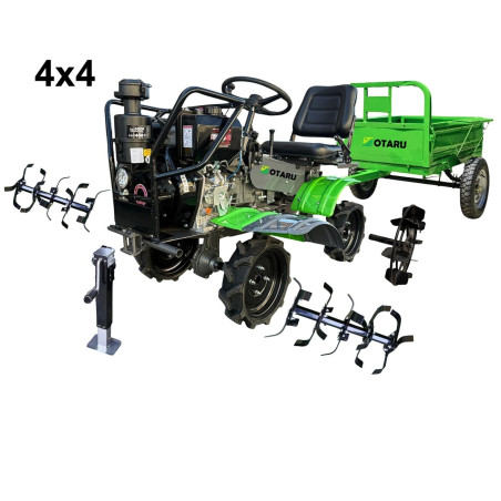Motocultivador Full Diesel 4WD 15 Hp 532cc Otaru incluye Carro Trailer