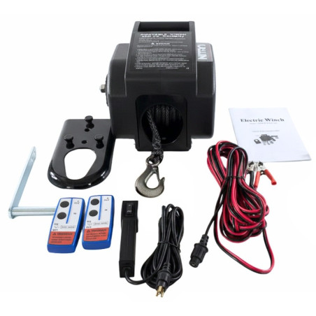 Winche Eléctrico Portátil 3.000 libras 12v Piola Sintética desmontable y control remoto