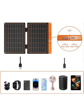 FlexSolar Panel Solar Cargador Plegable de 20 W USB-A USB-C Portátil de Emergencia Monocristalino Impermeable