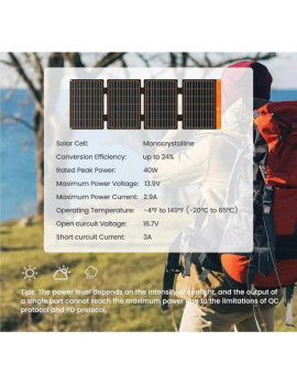 FlexSolar Panel Solar Cargador Plegable de 40 W USB-A USB-C Portátil de Emergencia Monocristalino Impermeable