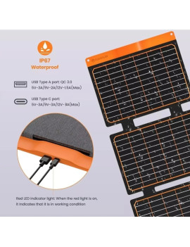 FlexSolar Panel Solar Cargador Plegable de 40 W USB-A USB-C Portátil de Emergencia Monocristalino Impermeable