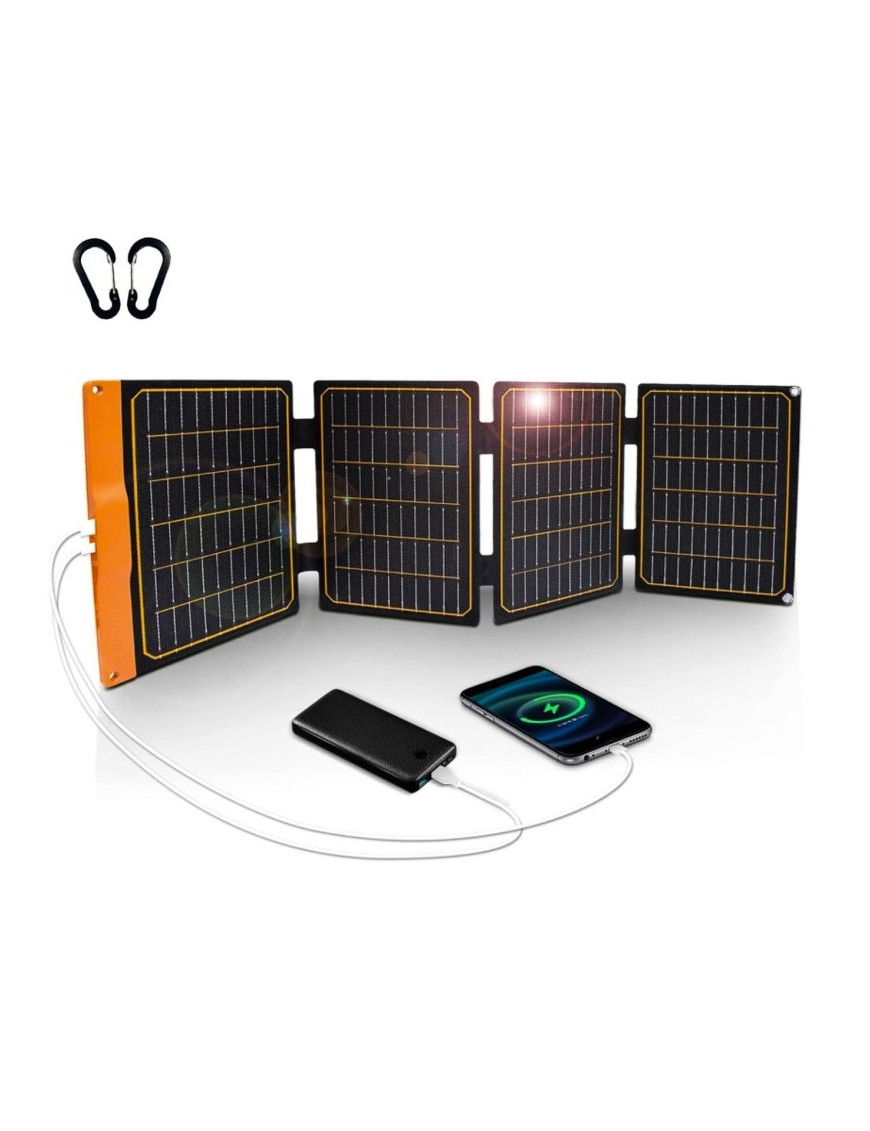 FlexSolar Panel Solar Cargador Plegable de 40 W USB-A USB-C Portátil de Emergencia Monocristalino Impermeable