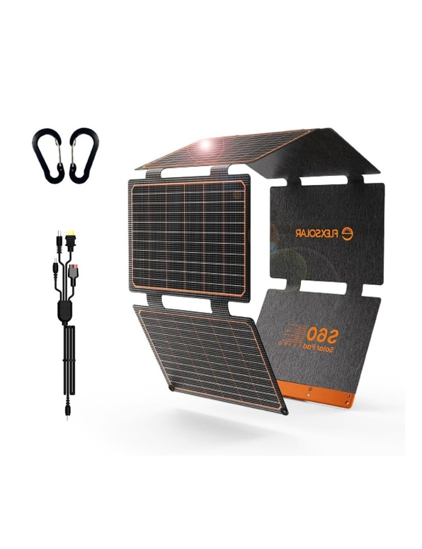 FlexSolar Panel Solar Cargador Plegable de 60 W USB-A USB-C CC y DC 20-28V Portátil de Emergencia Monocristalino Impermeable