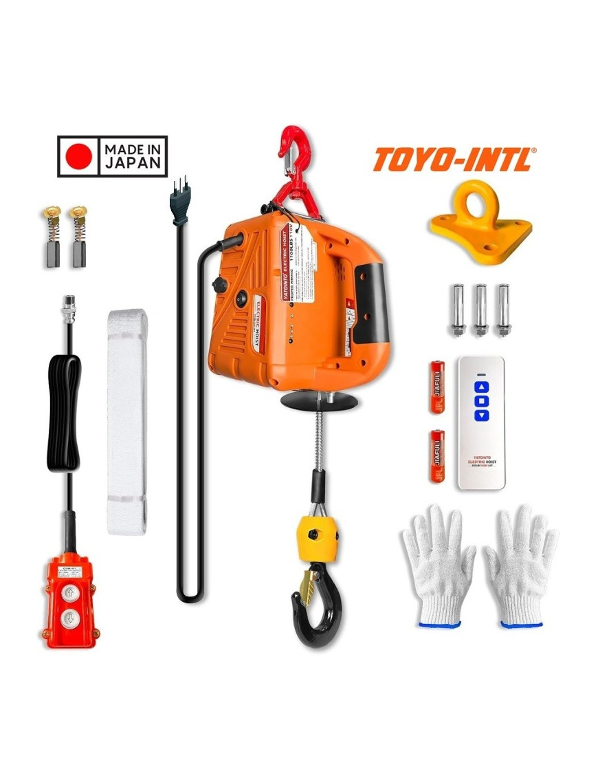 Toyo-Intl Japan Tecle Portátil 500 kg control remoto inalámbrico 1500w 220v y accesorios