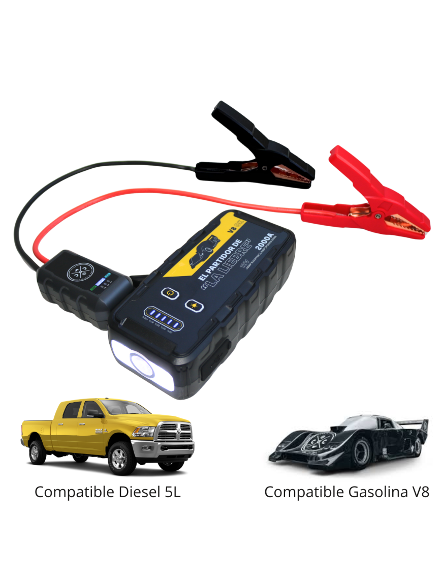 Partidor Arrancador de Baterías C&C 2000A 12V con Linterna y Power Bank - El Partidor de la Liebre