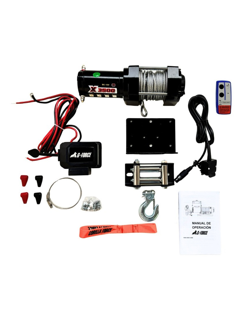 Winche Gorilla Force 3.500 libras 12v piola acero control remoto manual e inalámbrico