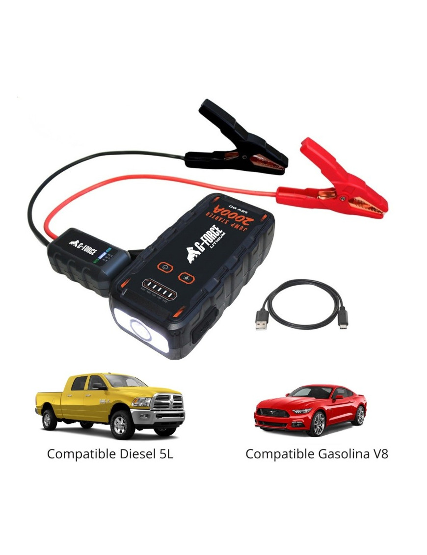 Partidor Arrancador de Baterías 2000A 12V con Linterna y Power Bank G-FORCE