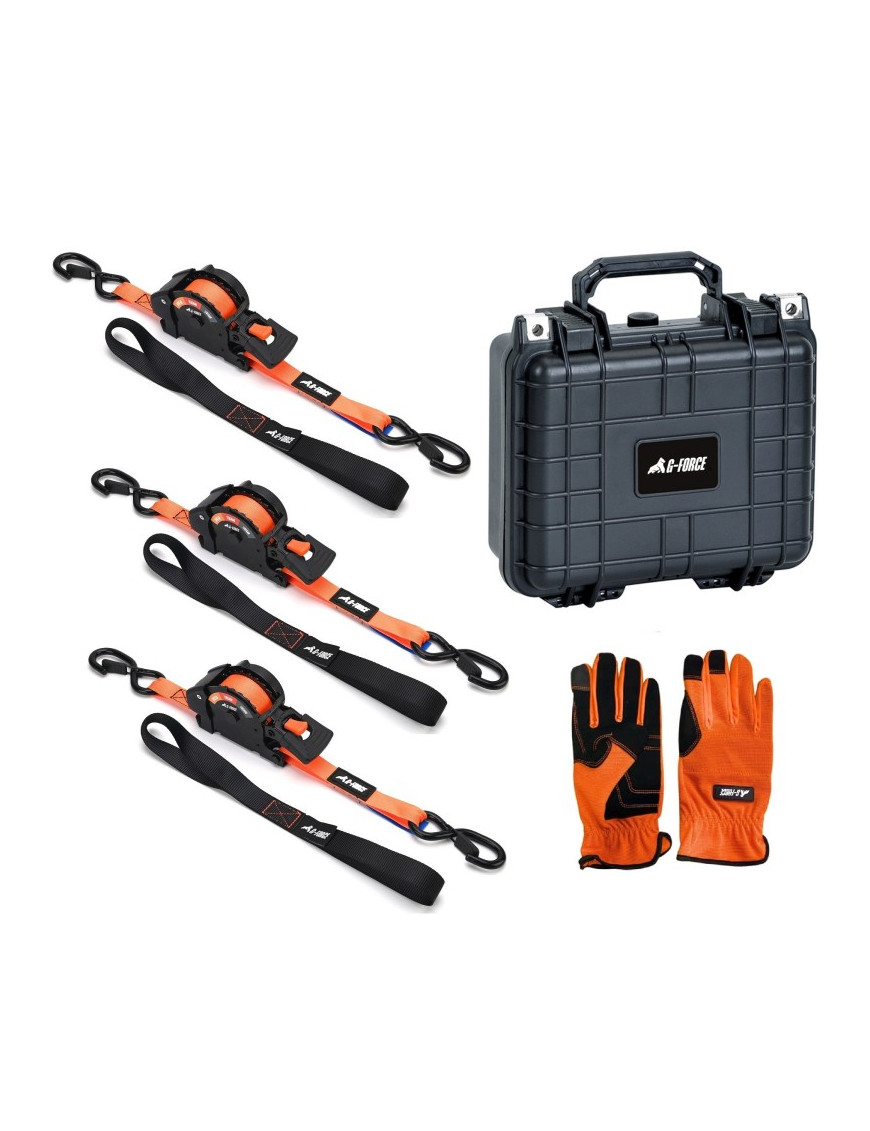 Pack Premium 3 Eslingas Retráctil Amarre G-Force 4.5 mts Incluye Caja y Guantes Capacidad Máxima 800 kilos
