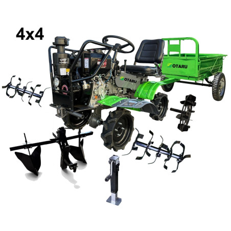 Motocultivador Ultra Diesel 4WD 15 Hp 532cc Otaru incluye Carro Trailer